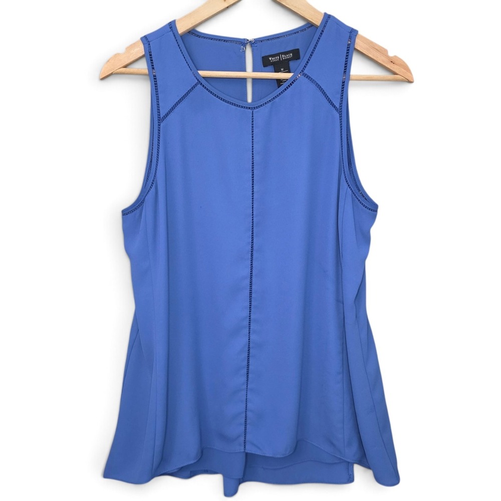 White House Black Market Top Womens Medium Blue Sleeveless Blouse Scoop Neck